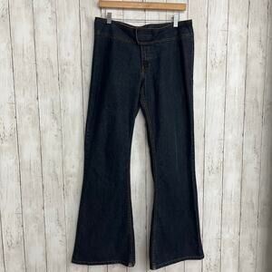 Bisou Bisou Y2K Bell Bottom Flare Dark Wash Mid Rise Cotton Blend Denim Jeans 12